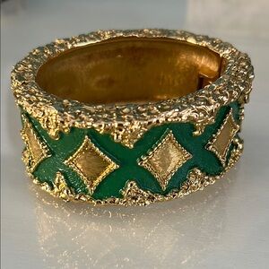 Vintage Jomaz Green and Gold Textured Bracelet